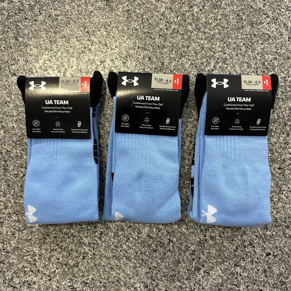 Under Armour Socks Youth L Lot 3 Pairs Kids 13.5-4.5Y Team Sports Cushioned Blue